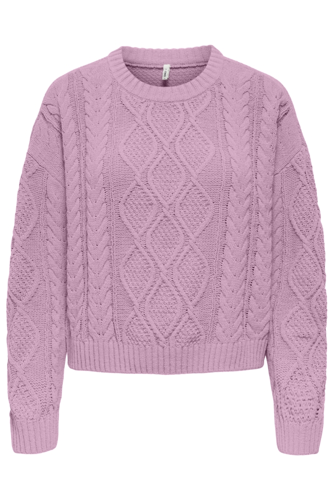 ONLELLY LIFE LS CABLE O-NECK CC KNT 15351234 Mauve Mist